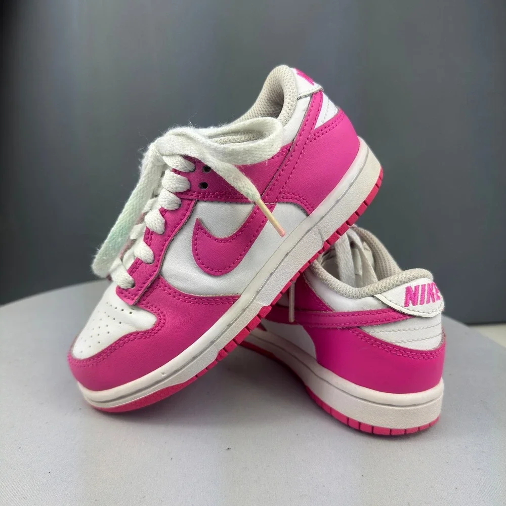 Nike Dunk Low Laser Fuchsia Kids Size 11C Pink White Shoes FB9108-102 Sneaker